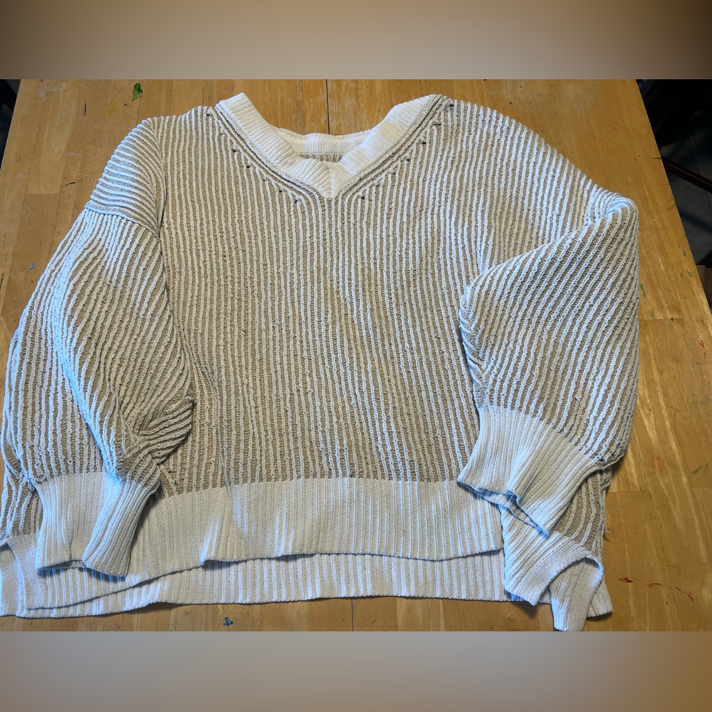 American Eagle Arie oversized sweater tan stripes pullover